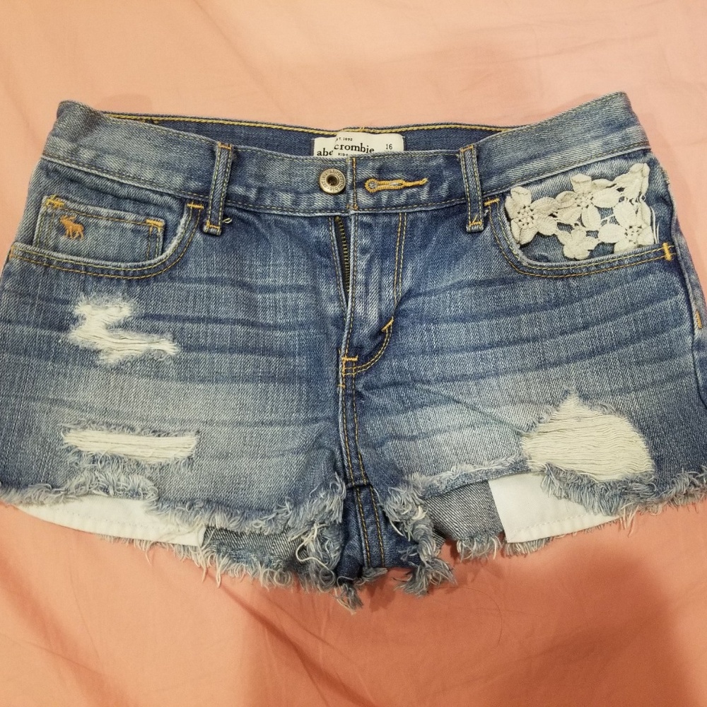 Distressed Lace Jean Shorts